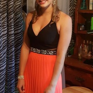 Coral & black prom dress